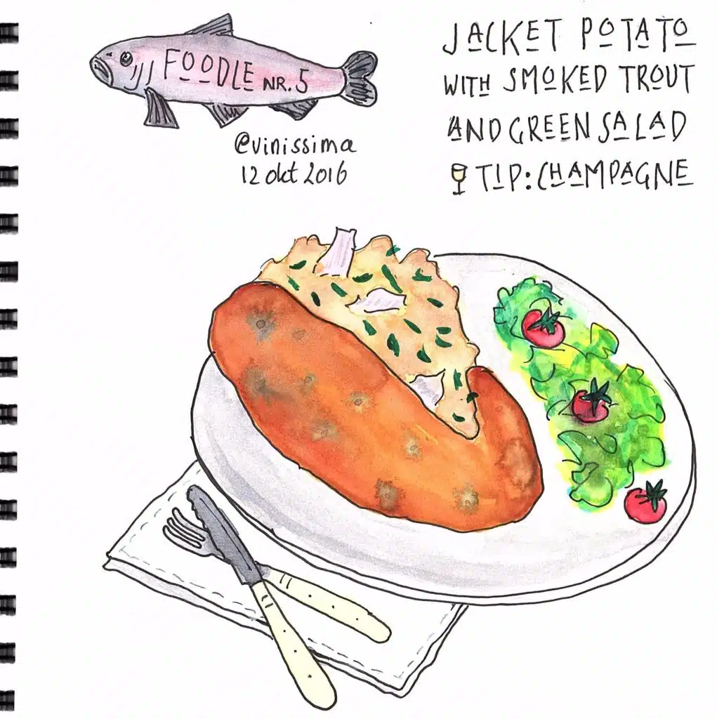 Gepofte aardappel met gerookte forel