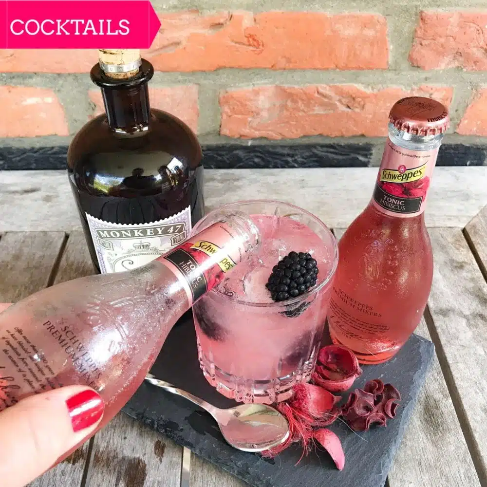 Monkey 47 en Schweppes tonic hibiscus Monkey 47 en Schweppes tonic hibiscus
