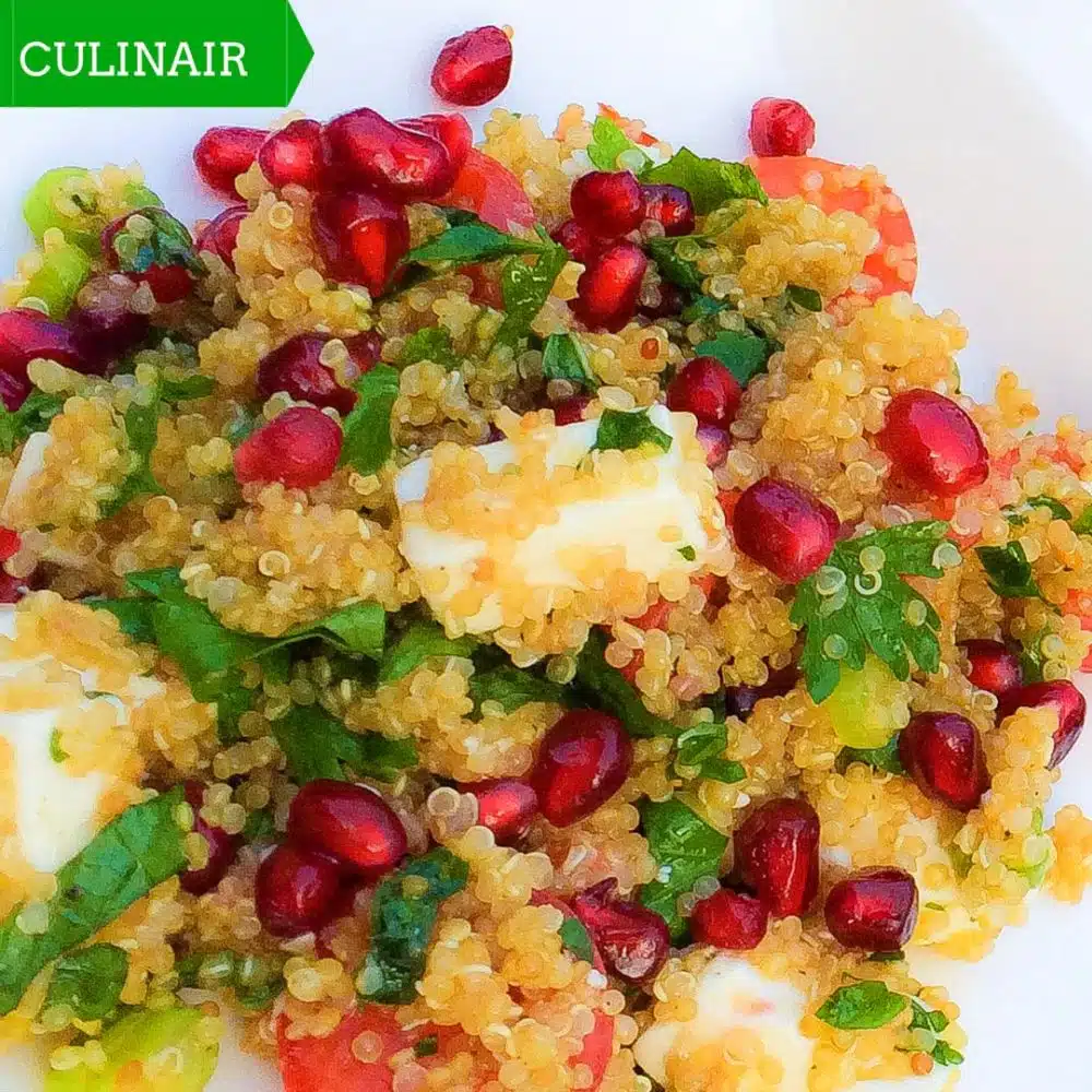 salade quinoa granaatappelpitten feta en tomaat