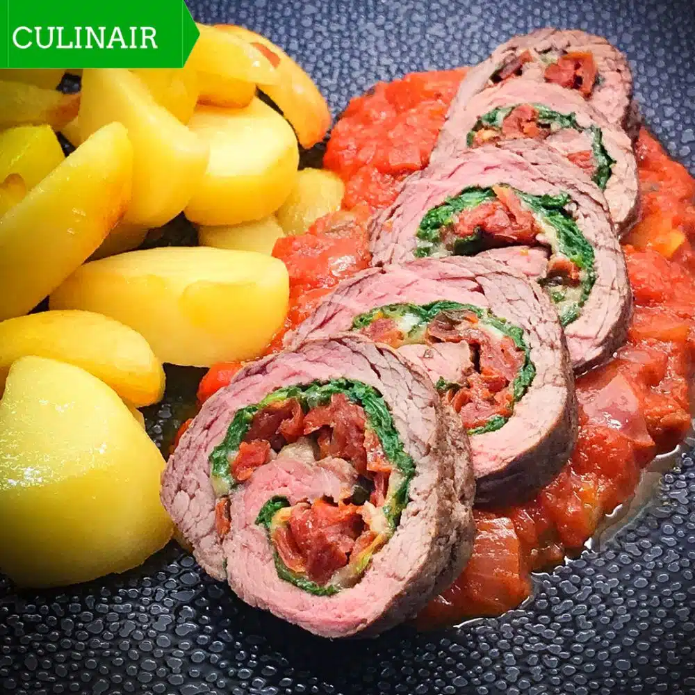gevulde bavette met tomaten-paprikasaus