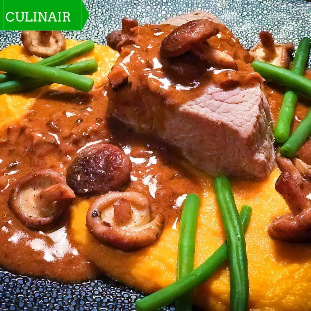 kalfsoester met Madeira-paddenstoelensaus