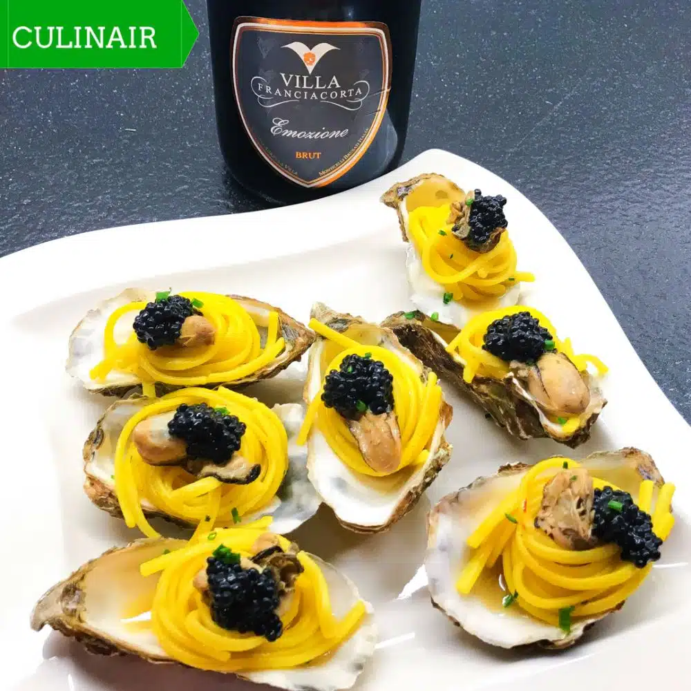 saffraanlinguine met oesters en kaviaar