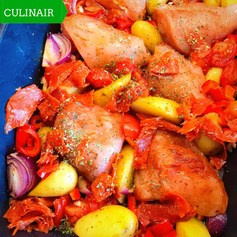 Spaanse ovenschotel met kip en chorizo