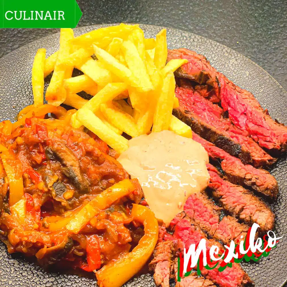 Gemarineerde Mexicaanse steak met paprika-portobellostoof
