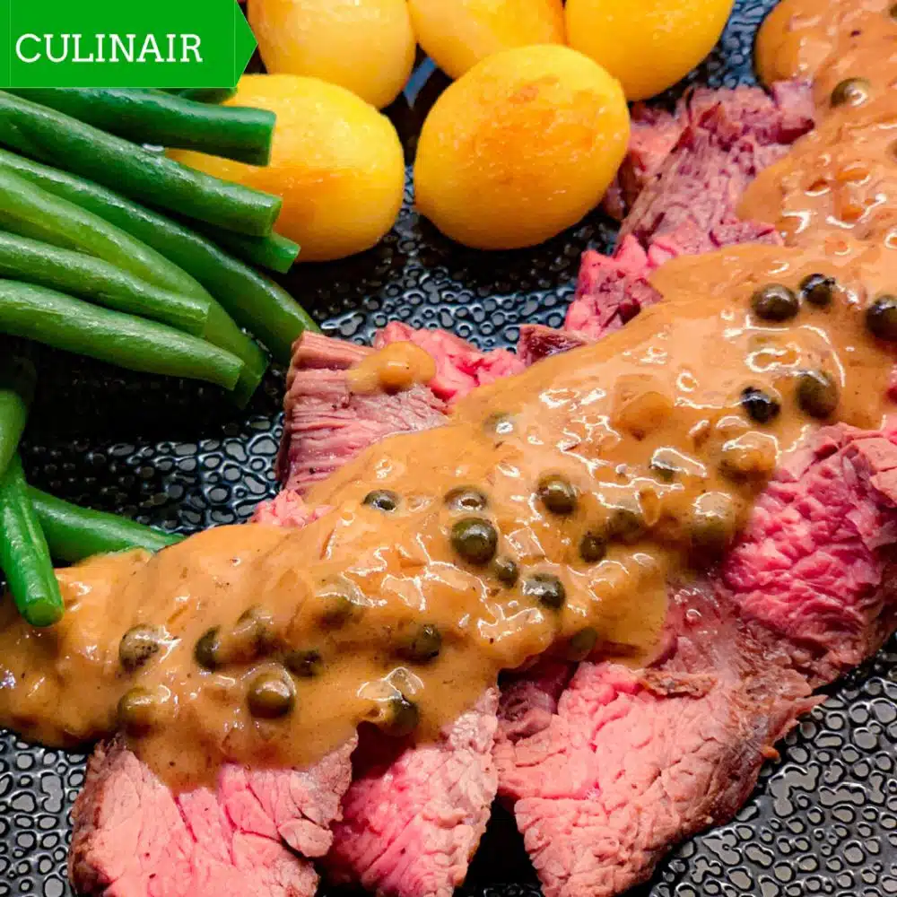 Groene pepersaus bij bavette