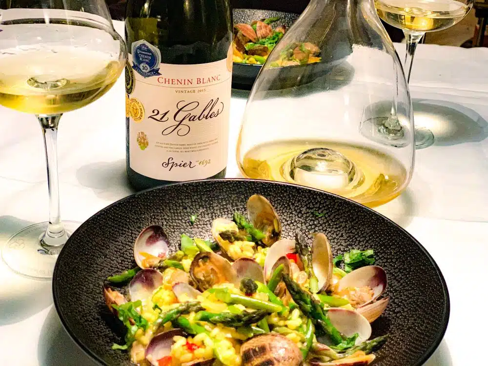 risotto alle vongole met 21 Gables chenin blanc van Spier