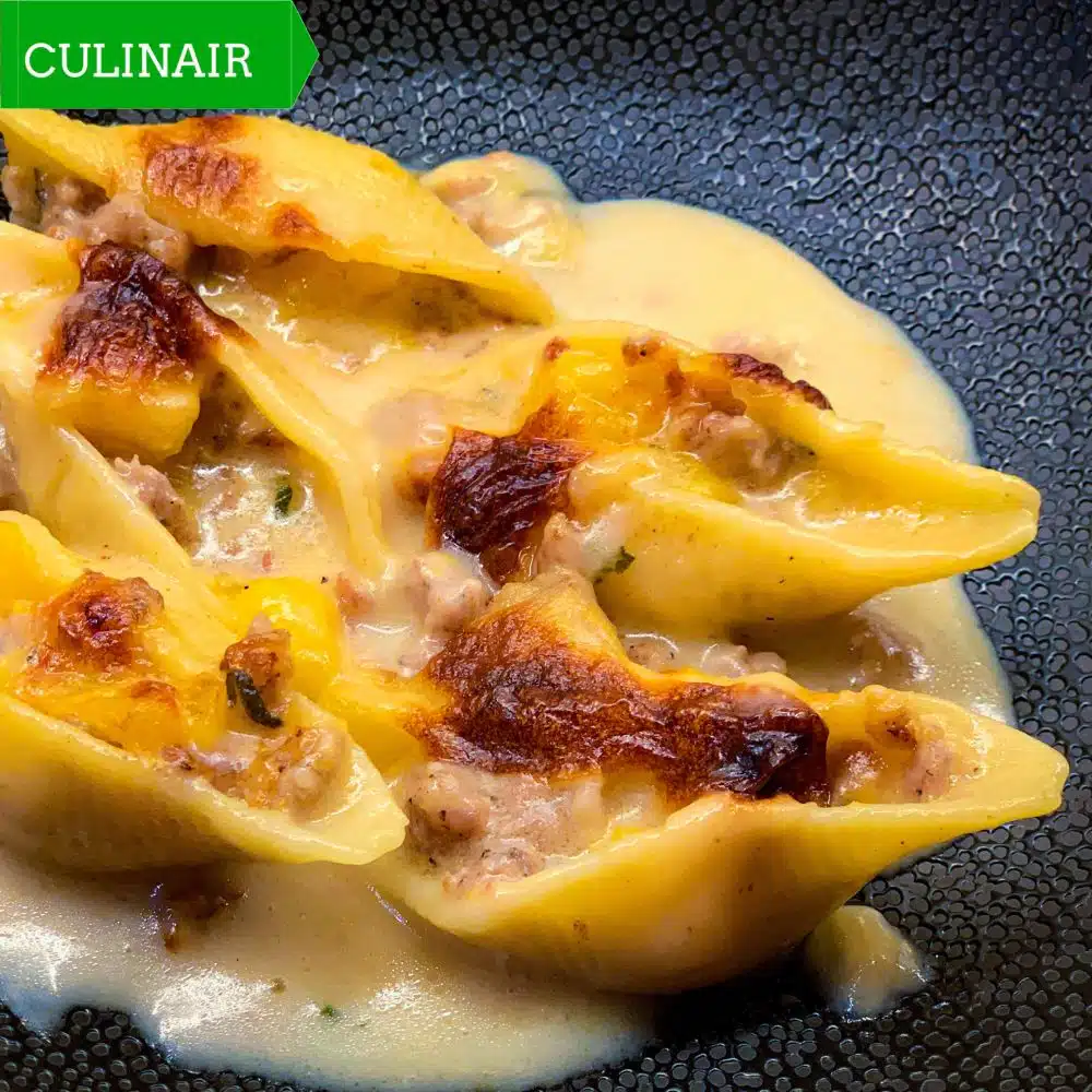 Conchiglioni met pompoen truffelworst en truffeltaleggio