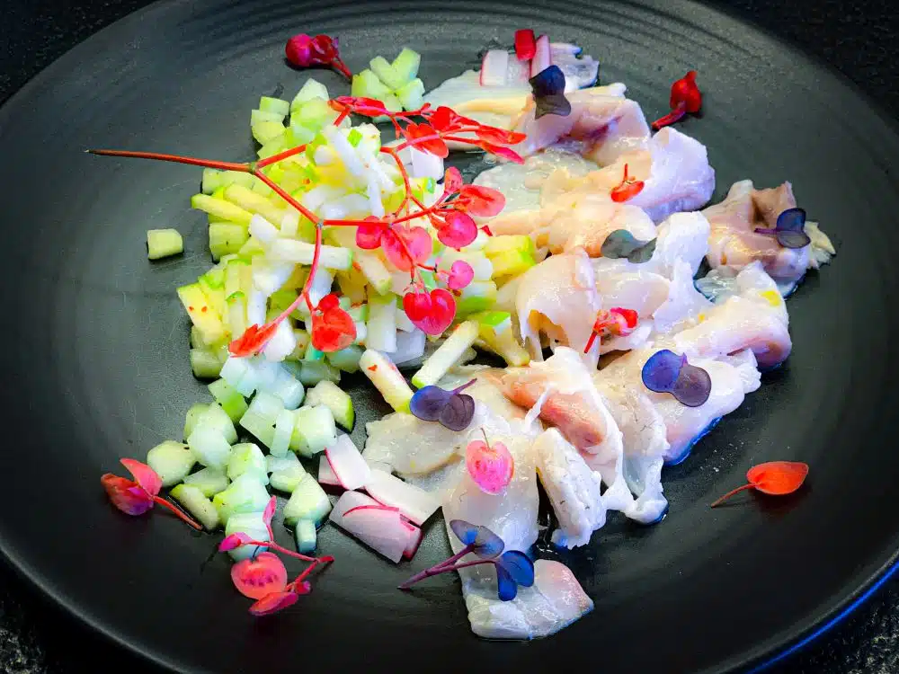 Ceviche zeebaars komkommer Granny Smith