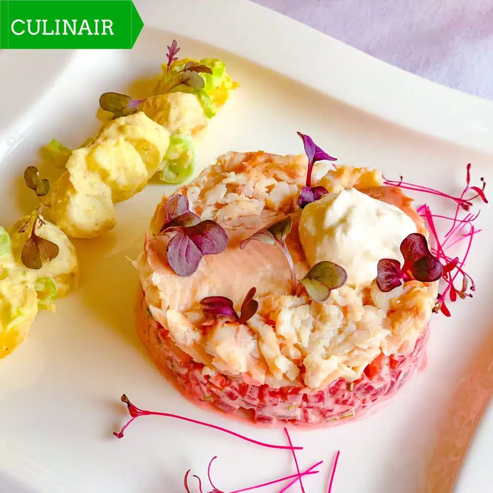 Tartaar van rode biet en lauwwarme aardappelsalade