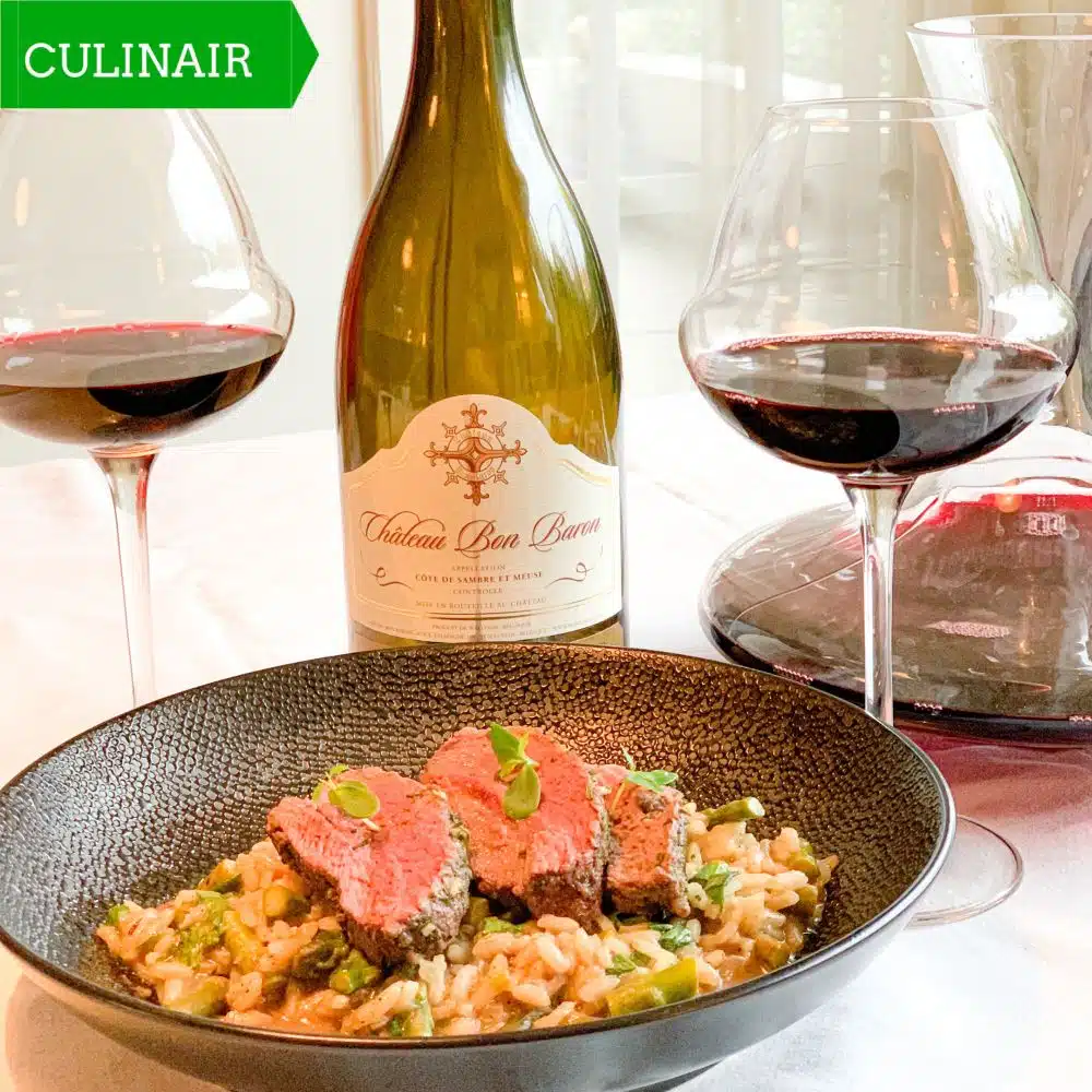 Lamsrump en risotto met groene asperges en daslook