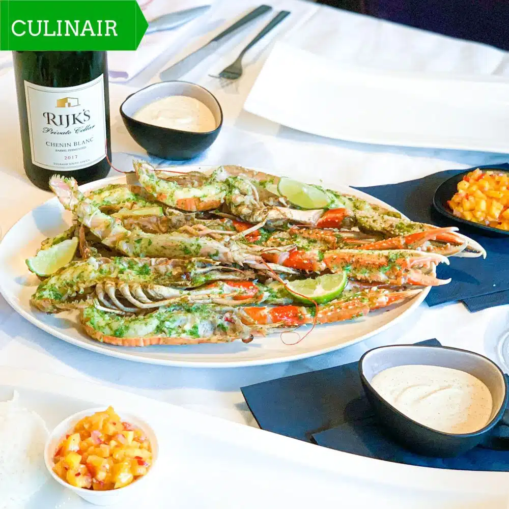 Vanille-rum-kokossaus bij langoustines en Rijks chenin blanc