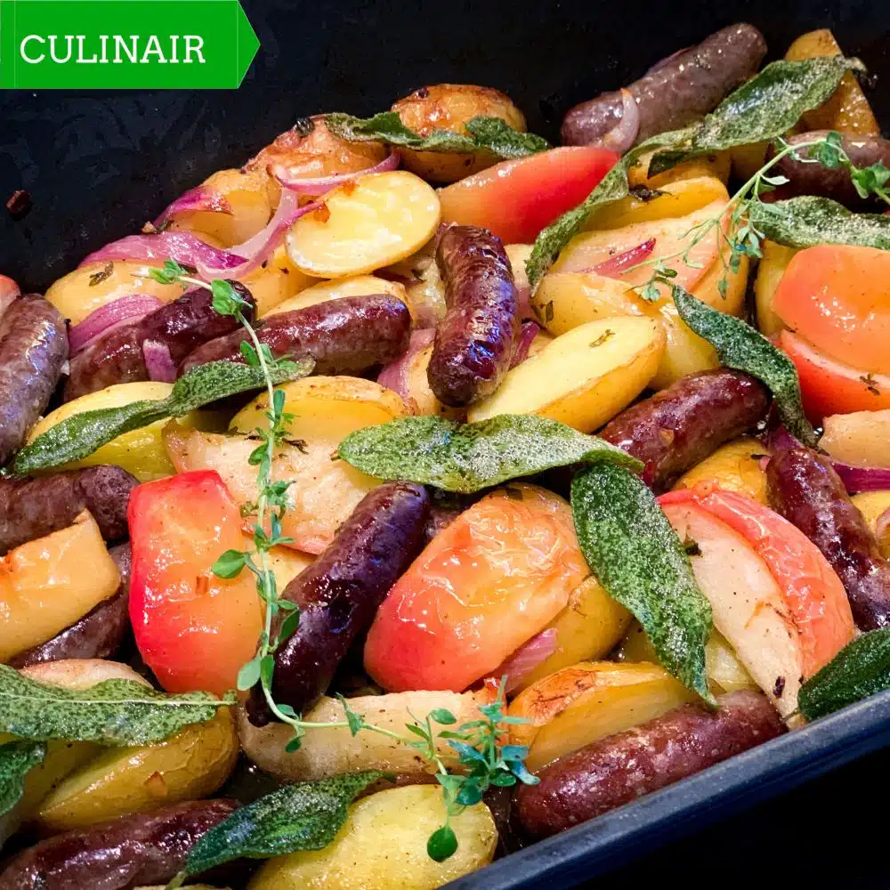 Traybake worstjes aardappel en appel