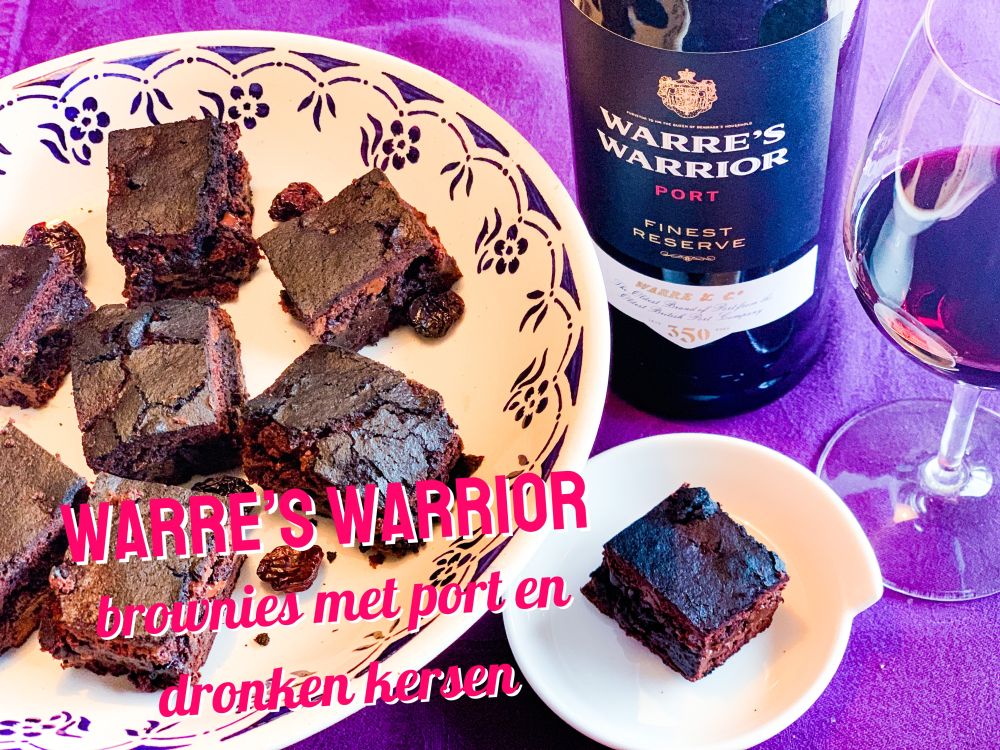 Brownies met port en dronken kersen - Warres Warrior finest reserve