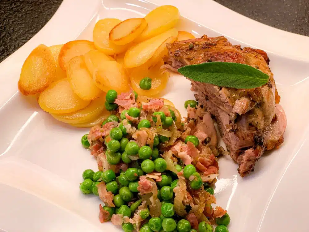 Kalkoendij doperwten pancetta Kalkoendij doperwten pancetta