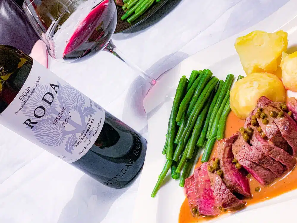 Rioja reserva Roda bij biefstuk met groene pepersaus