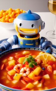 AI art - robotje geniet van Zweedse vissoep
