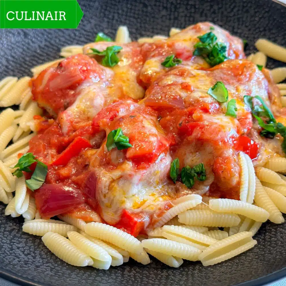 kip pizzaiola met pasta