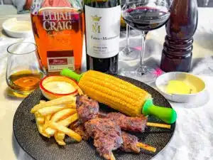 bavette-spiesjes en malbec van Fabre-Montmayou