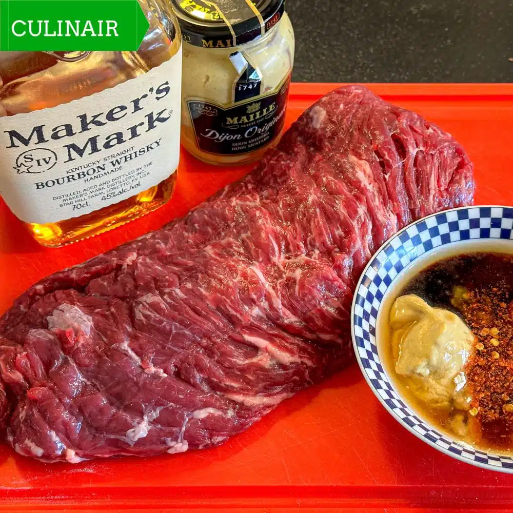 bavette-spiesjes met bourbon en mosterd