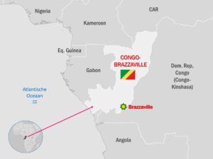 kaart Congo-Brazzaville in Centraal-Afrika