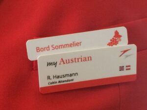 bord sommelier bij Austrian Airlines