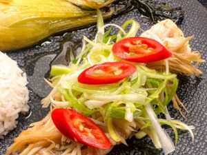 Steamed Fish met gember - sojasaus - bosui