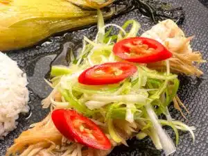 Steamed Fish met gember - sojasaus - bosui