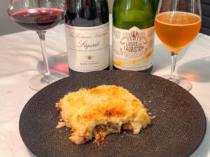 cider en Côtes du Rhône Séguret bij parmentier met eend