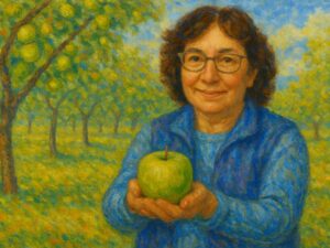 de appel van wijkgenote Marjorie in de stijl van de appels van Cézanne