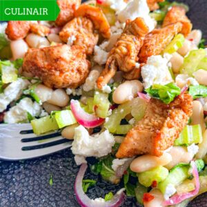 salade van witte bonen ingelegde bleekselderij en feta
