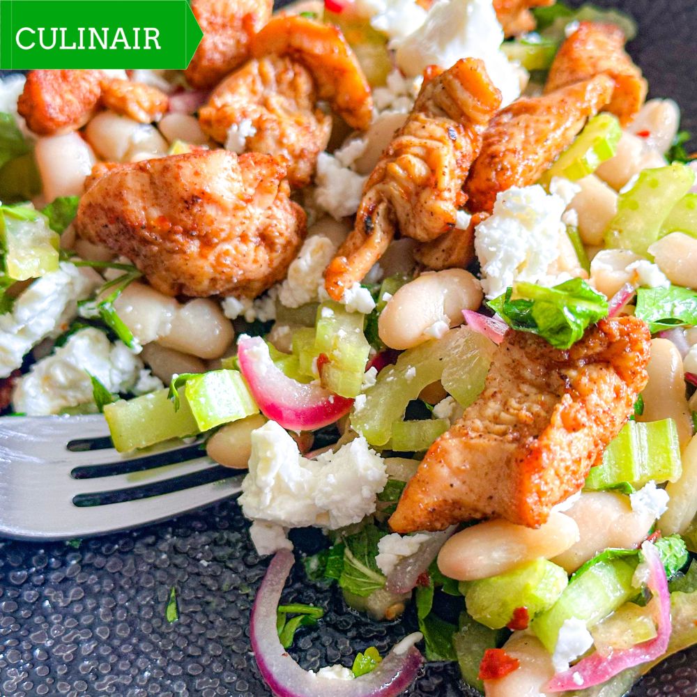 salade van witte bonen ingelegde bleekselderij en feta