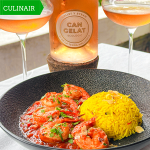 Gambas met rode chermoula en Can Gelat rosé uit Mallorca Gambas met rode chermoula en Can Gelat rosé uit Mallorca